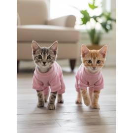 Tassel and Rainbow Soft Pink - Pastel Pembe Pamuklu Kedi Tulum Pijama