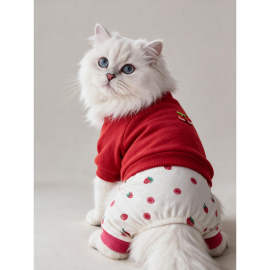 Tatlı Çilek Duo – Çilekli Kedi Tulum & Sweat Kombini