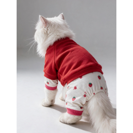 Tatlı Çilek Duo – Çilekli Kedi Tulum & Sweat Kombini