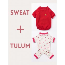 Tatlı Çilek Duo – Çilekli Köpek Tulum & Sweat Kombini