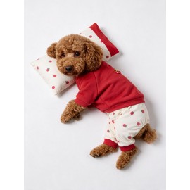 Tatlı Çilek Köpek Rüyası | Pamuklu Çilekli Köpek Tulumu, Kırmızı Sweatshirt ve Mini Yastık | 3 Parça
