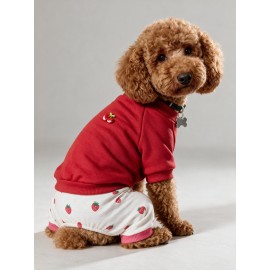 Tatlı Çilek Köpek Rüyası | Pamuklu Çilekli Köpek Tulumu, Kırmızı Sweatshirt ve Mini Yastık | 3 Parça