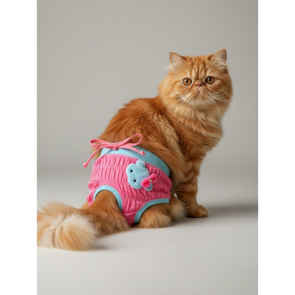 Teddie Dişi Kedi Regl Külotu | Kedi Donu | Kedi İç Çamaşırı | Ayarlanabilir Bağcıklı | Küçük Irklar İçin