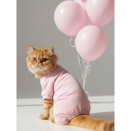 Soft Pink - Pastel Pembe Pamuklu Kedi Tulum Pijama