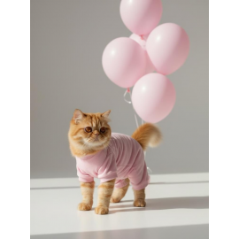 Soft Pink - Pastel Pembe Pamuklu Kedi Tulum Pijama