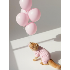 Soft Pink - Pastel Pembe Pamuklu Kedi Tulum Pijama