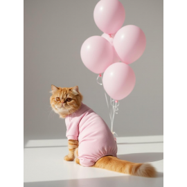 Soft Pink - Pastel Pembe Pamuklu Kedi Tulum Pijama