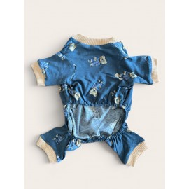 Teddy Blues Uyku Takımı | Ayıcık Desenli Pamuklu Penye Kedi Tulumu ve Mini Yastık