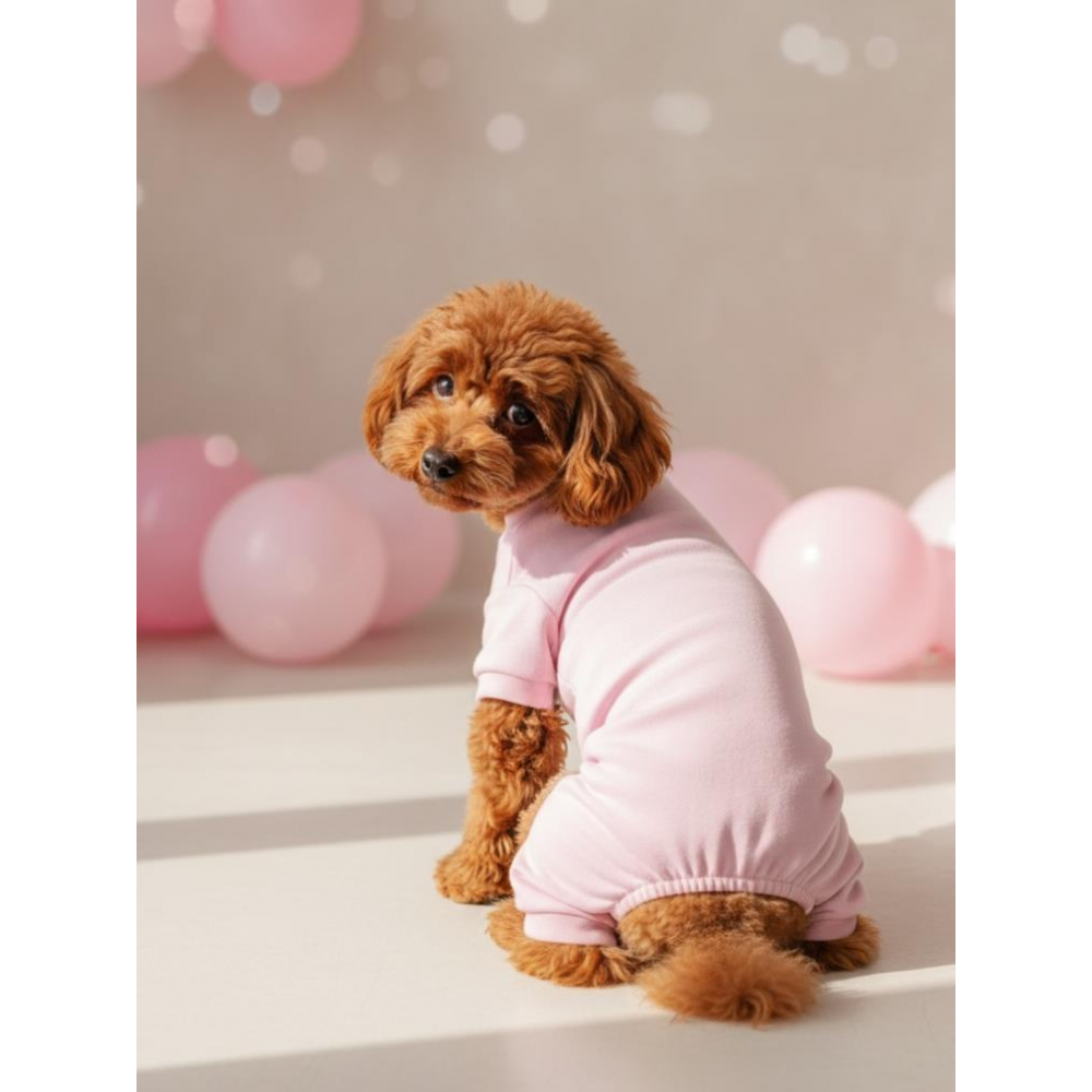 Soft Pink Pamuklu Köpek Tulumu Pastel Pembe Pijama