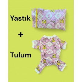 Toad Teddy Penye Tulum Yastık Takım Uyku Set Köpek Tulum Elbise