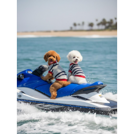 Yacht Club Marin Çizgili Köpek Tişörtü | Lacivert Kırmızı Yazlık Köpek Kıyafeti | Küçük Irklar