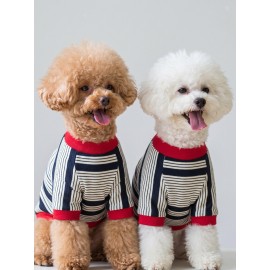 Yacht Club Marin Çizgili Köpek Tişörtü | Lacivert Kırmızı Yazlık Köpek Kıyafeti | Küçük Irklar