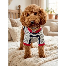Yacht Club Marin Çizgili Köpek Tişörtü | Lacivert Kırmızı Yazlık Köpek Kıyafeti | Küçük Irklar