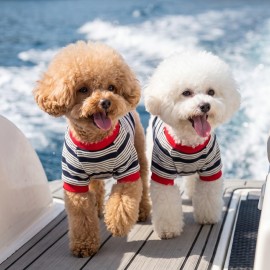 Yacht Club Marin Çizgili Köpek Tişörtü | Lacivert Kırmızı Yazlık Köpek Kıyafeti | Küçük Irklar