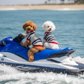 Yacht Club Marin Çizgili Köpek Tişörtü | Lacivert Kırmızı Yazlık Köpek Kıyafeti | Küçük Irklar