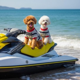 Yacht Club Marin Çizgili Köpek Tişörtü | Lacivert Kırmızı Yazlık Köpek Kıyafeti | Küçük Irklar
