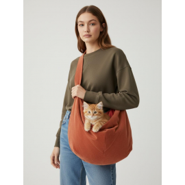 Turuncu Pastel Güderi Dokulu  Kedi Taşıma Çantası – Emniyet Kemerli