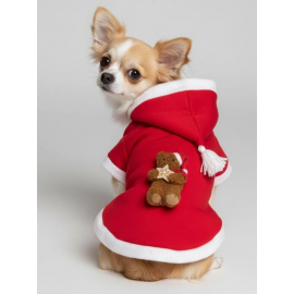 Uncle Teddy  Kırmızı Xmas Köpek Kıyafeti | Kapüşonlu Polar Noel Sweatshirt | Küçük Irklar İçin