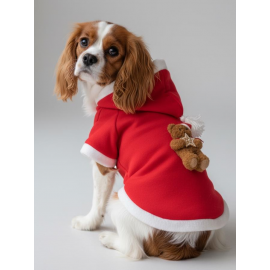 Uncle Teddy  Kırmızı Xmas Köpek Kıyafeti | Kapüşonlu Polar Noel Sweatshirt | Küçük Irklar İçin