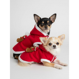Uncle Teddy  Kırmızı Xmas Köpek Kıyafeti | Kapüşonlu Polar Noel Sweatshirt | Küçük Irklar İçin