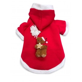 Uncle Teddy  Kırmızı Xmas Köpek Kıyafeti | Kapüşonlu Polar Noel Sweatshirt | Küçük Irklar İçin