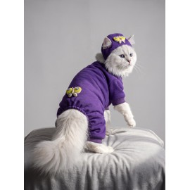 Violet Wings Kedi Bere ve Tulum Kombini | Mor Renk 3D Kelebek Aksesuarlı Penye Kedi Kıyafeti | 2 Parça