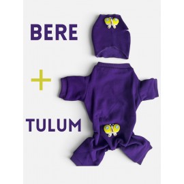 Violet Wings Kedi Bere ve Tulum Kombini | Mor Renk 3D Kelebek Aksesuarlı Penye Kedi Kıyafeti | 2 Parça