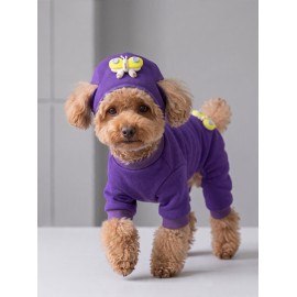 Violet Wings Köpek Bere ve Tulum Kombini | Mor Renk 3D Kelebek Aksesuarlı Penye Köpek Kıyafeti