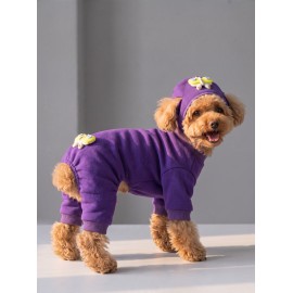 Violet Wings Köpek Bere ve Tulum Kombini | Mor Renk 3D Kelebek Aksesuarlı Penye Köpek Kıyafeti