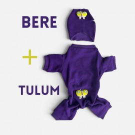 Violet Wings Köpek Bere ve Tulum Kombini | Mor Renk 3D Kelebek Aksesuarlı Penye Köpek Kıyafeti