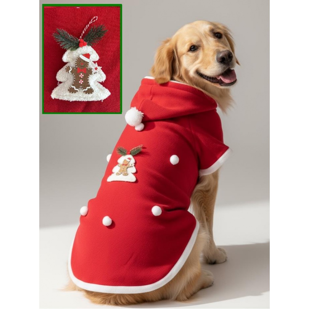 White Tree Kırmızı Yılbaşı Köpek Kıyafeti | Noel Baba Kapüşonlu Polar Sweatshirt | Orta ve Büyük Irklar İçin