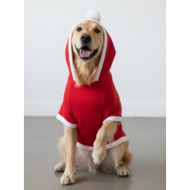 RED Tree Kırmızı Yılbaşı Köpek Kıyafeti | Noel Baba Kapüşonlu Polar Sweatshirt | Orta ve Büyük Irklar İçin