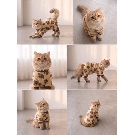 Fındıkkıran Kedi Tulumu | Sincap Desenli Sarı Kalın Penye Kedi Pijaması
