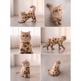 Fındıkkıran Kedi Tulumu | Sincap Desenli Sarı Kalın Penye Kedi Pijaması