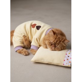 Winter Hearts Kedi Uyku Seti | Penye Kedi Tulum ve Mini Yastık Takımı | Pamuklu | Tüy Dökülmesini Azaltır | 
