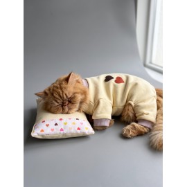 Winter Hearts Kedi Uyku Seti | Penye Kedi Tulum ve Mini Yastık Takımı | Pamuklu | Tüy Dökülmesini Azaltır | 