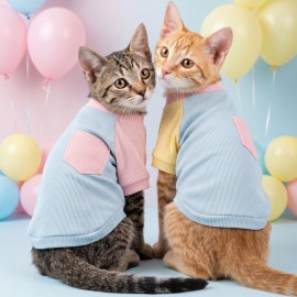 Bubbles Pastel Kedi Tişörtü | Cepli Şeker Renkli Yazlık Kedi Kıyafeti | Küçük ve Orta Irk Kediler İçin 