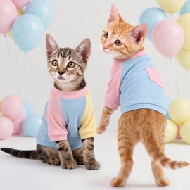 Bubbles Pastel Kedi Tişörtü | Cepli Şeker Renkli Yazlık Kedi Kıyafeti | Küçük ve Orta Irk Kediler İçin 