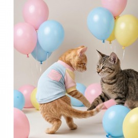 Bubbles Pastel Kedi Tişörtü | Cepli Şeker Renkli Yazlık Kedi Kıyafeti | Küçük ve Orta Irk Kediler İçin 