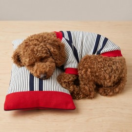 Yacht Club Marin Çizgili Köpek Uyku Takımı | Lacivert Kırmızı Pamuklu Köpek Tulumu ve Mini Yastık | Küçük Irklar İçin