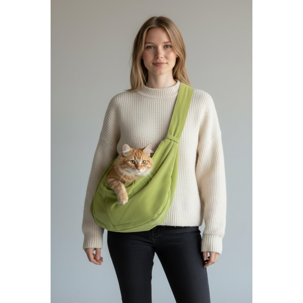 Yeşil Pastel Güderi Dokulu  Kedi Taşıma Çantası – Emniyet Kemerli