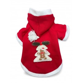 Yılbaşı Ağacı Kırmızı Polar Kedi Kıyafeti | Kapüşonlu Noel Kedi Sweatshirt | Küçük Irklar İçin