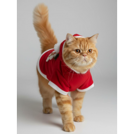 Yılbaşı Ağacı Kırmızı Polar Kedi Kıyafeti | Kapüşonlu Noel Kedi Sweatshirt | Küçük Irklar İçin