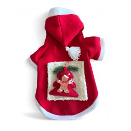 Yılbaşı Ağacı Premium Kırmızı Polar Kedi Kıyafeti | Kapüşonlu Noel Kedi Sweatshirt