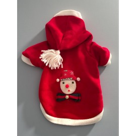 Kardan Adam Kırmızı Polar Kedi Kıyafeti | Kapüşonlu Noel Kedi Sweatshirt | Küçük Irklar İçin