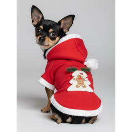 Yılbaşı Ağacı Kırmızı Polar Köpek Kıyafeti | Kapüşonlu Noel Köpek Sweatshirt | Küçük Irklar İçin
