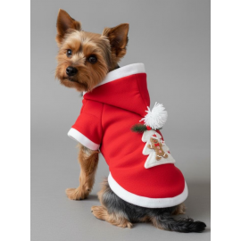 Yılbaşı Ağacı Kırmızı Polar Köpek Kıyafeti | Kapüşonlu Noel Köpek Sweatshirt | Küçük Irklar İçin