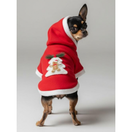 Yılbaşı Ağacı Kırmızı Polar Köpek Kıyafeti | Kapüşonlu Noel Köpek Sweatshirt | Küçük Irklar İçin