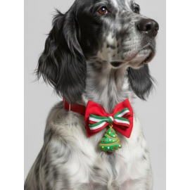 Yılbaşı Agaçı Köpek Papyon Tasması | Kırmızı Fiyonk Boyun Aksesuarı | Noel Temalı Köpek Süsü | Orta ve Büyük Irklar İçin