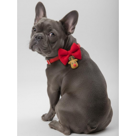 Yılbaşı Geyiği Köpek Papyon Tasması | Kırmızı Fiyonk Boyun Aksesuarı | Noel Temalı Köpek Süsü | Orta ve Büyük Irklar İçin